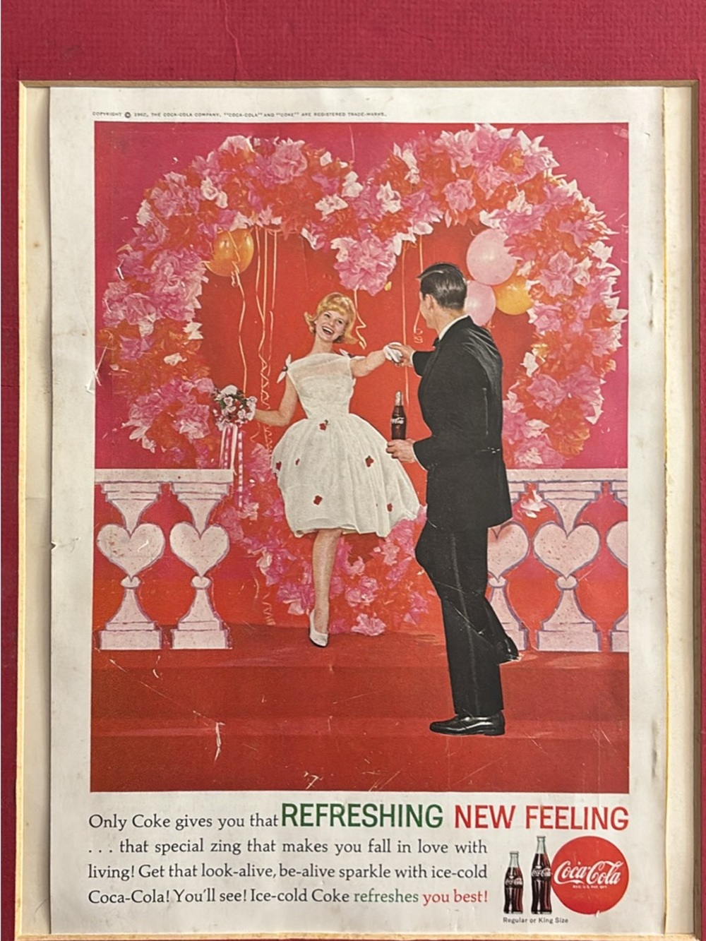 Coca Cola Vintage Romance Poster in Red and Pink